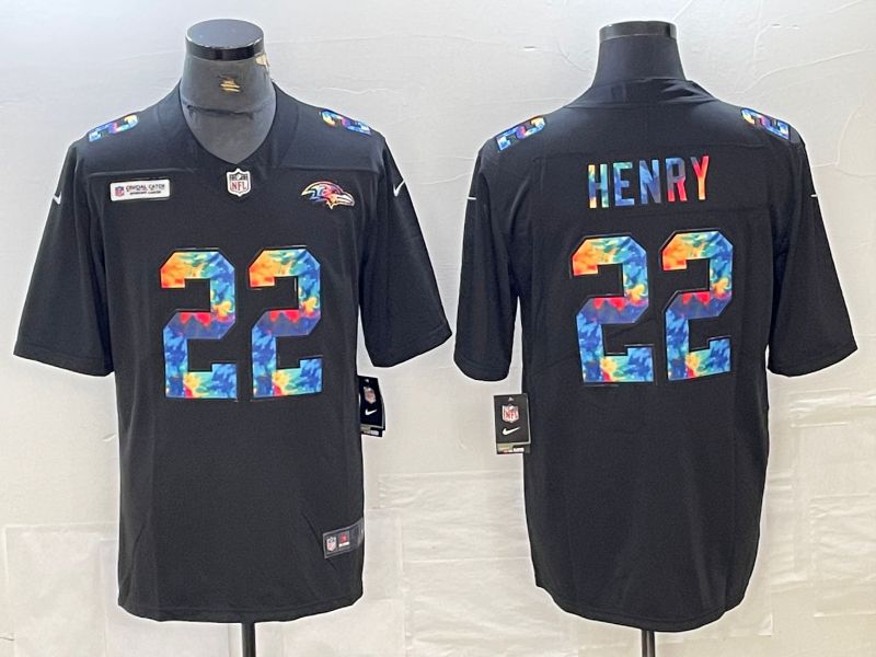 Men Baltimore Ravens #22 Henry 2024 Nike Black Rainbow Limited NFL Jersey